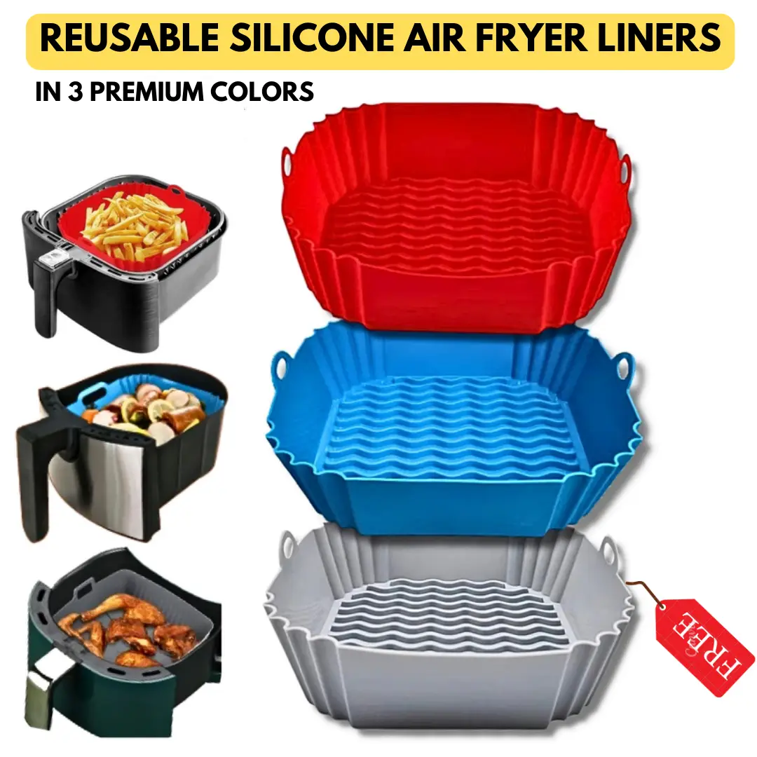 Square Silicone Air Fryer Liners, 3pcs 8.5 Inch Reusable Air Fryer Pot, Air Fryer Accessories - Air Fryer Inserts for 3.5 to 7 QT Streamer Oven Microw