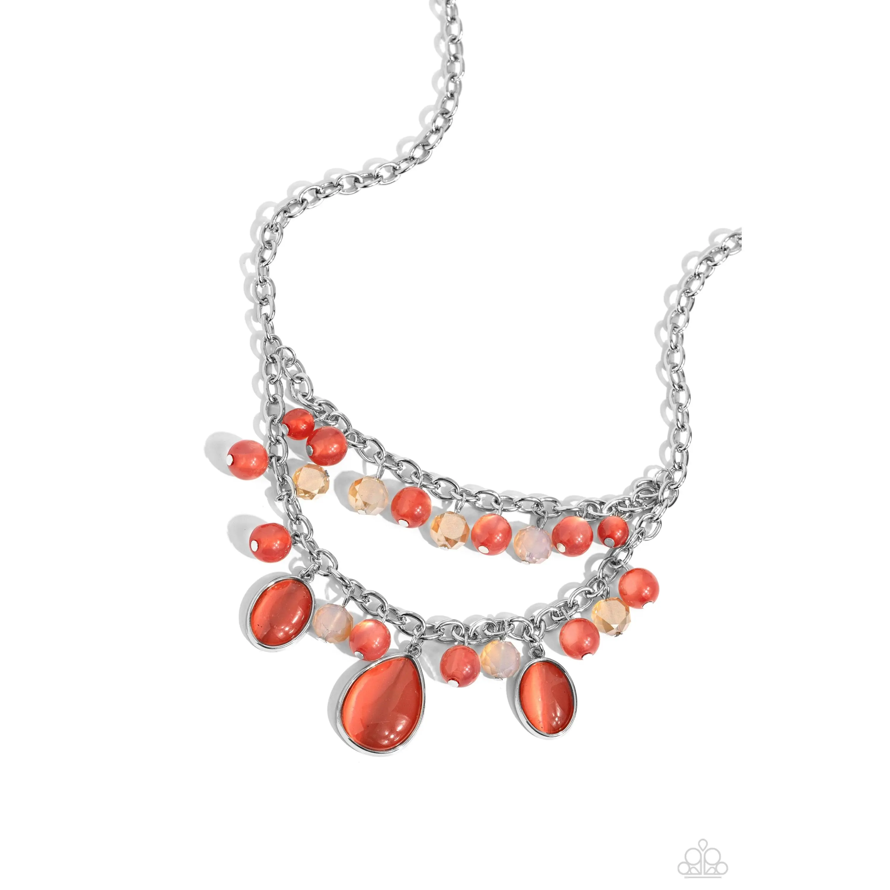 Dewy Disposition - Orange Cat's Eye Silver Short Necklace - Paparazzi