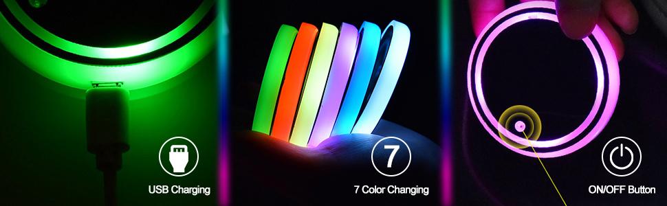 DIBMS LED Cup Holder Lights 2PCS - Rechargeable 7 Color-Changing Light Up Cup Holder Insert Coasters for Car Accessories for Teens, Men & Women Decoration Ambient, led lights car