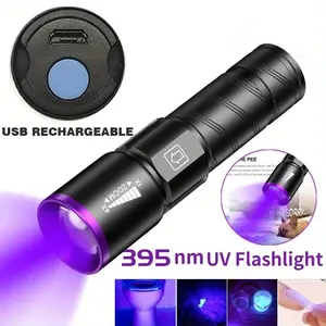 2PCS USB Rechargeable Portable UV Blacklight Detector, Handheld Ultraviolet Flashlight, Pet Urine Detection Light, Camping & Emergency Lighting, Multi-Function Practical Inspection Tool