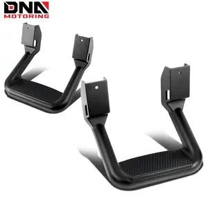 DNA MOTORING 2 Pcs of Aluminum Side Hoop Steps, Universal Step Rails for Pickup & SUV & Truck, Non-Slip Stirrup Side Steps Assembly Compatible With Chevy GMC Toyota Ford, Black