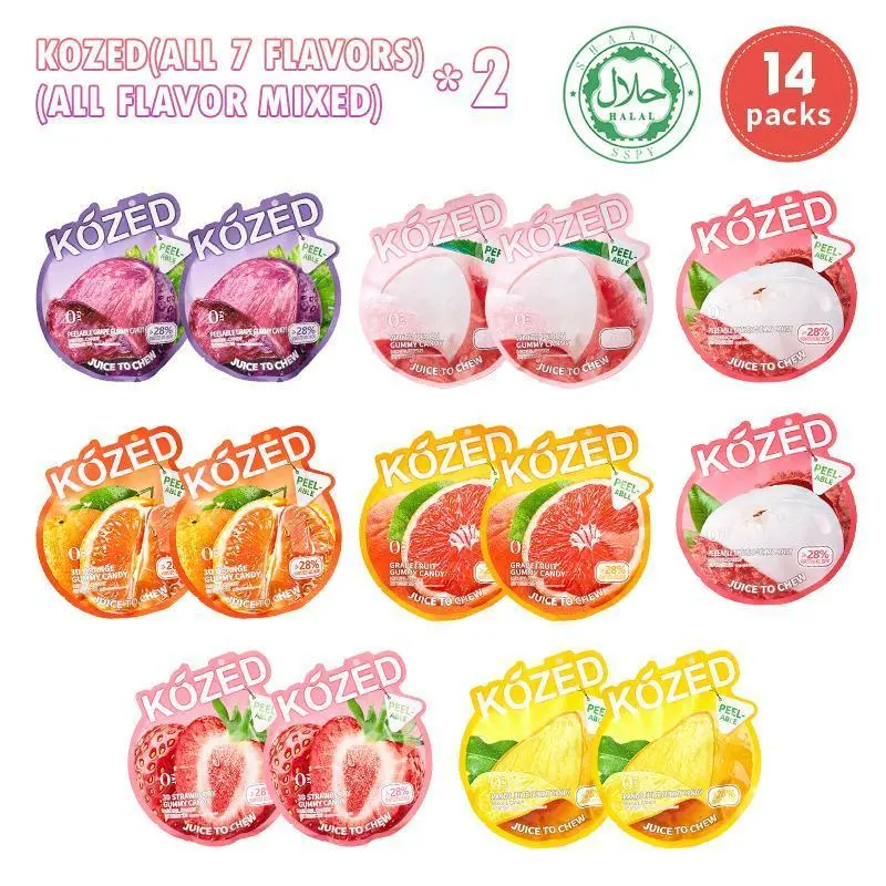 Kozed Peelable Fruit Gummies Variety Pack - 7 Flavors Chewy Fruity Rolls - Candies, Mix Gummies, Sweet Snacks