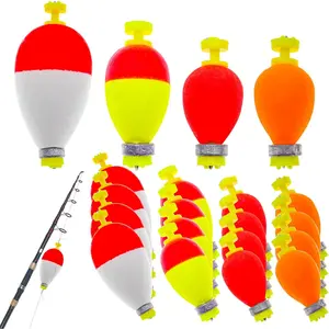 16pcs Fishing Bobbers Floats Set Foam Snap on Weighted Push Button Spring Oval Bobbers