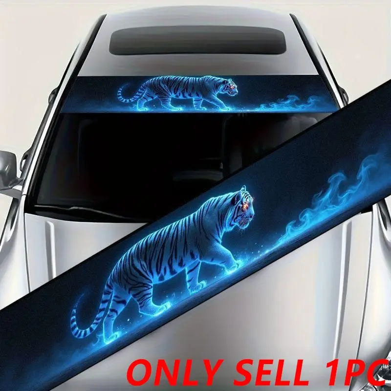1PC Luminous Tiger Car Windshield Sticker Waterproof and Easy To Apply Without Leaving Traces Suitable for Cars Trucks SUVs Windshields To Block Scratches Fierce Tiger Design with Decorative Decals, Automotive Decoration, Car Window Decals, Car Stickers