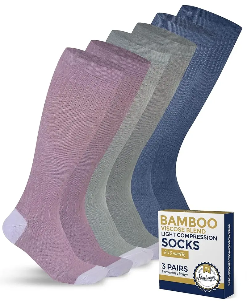 Pembrook Fashion Viscose Soft Compression Socks for Men, Women | 3 Pairs (Light Green, Blue, Rose) | 8-15 mmHg Support, Ideal for Flying