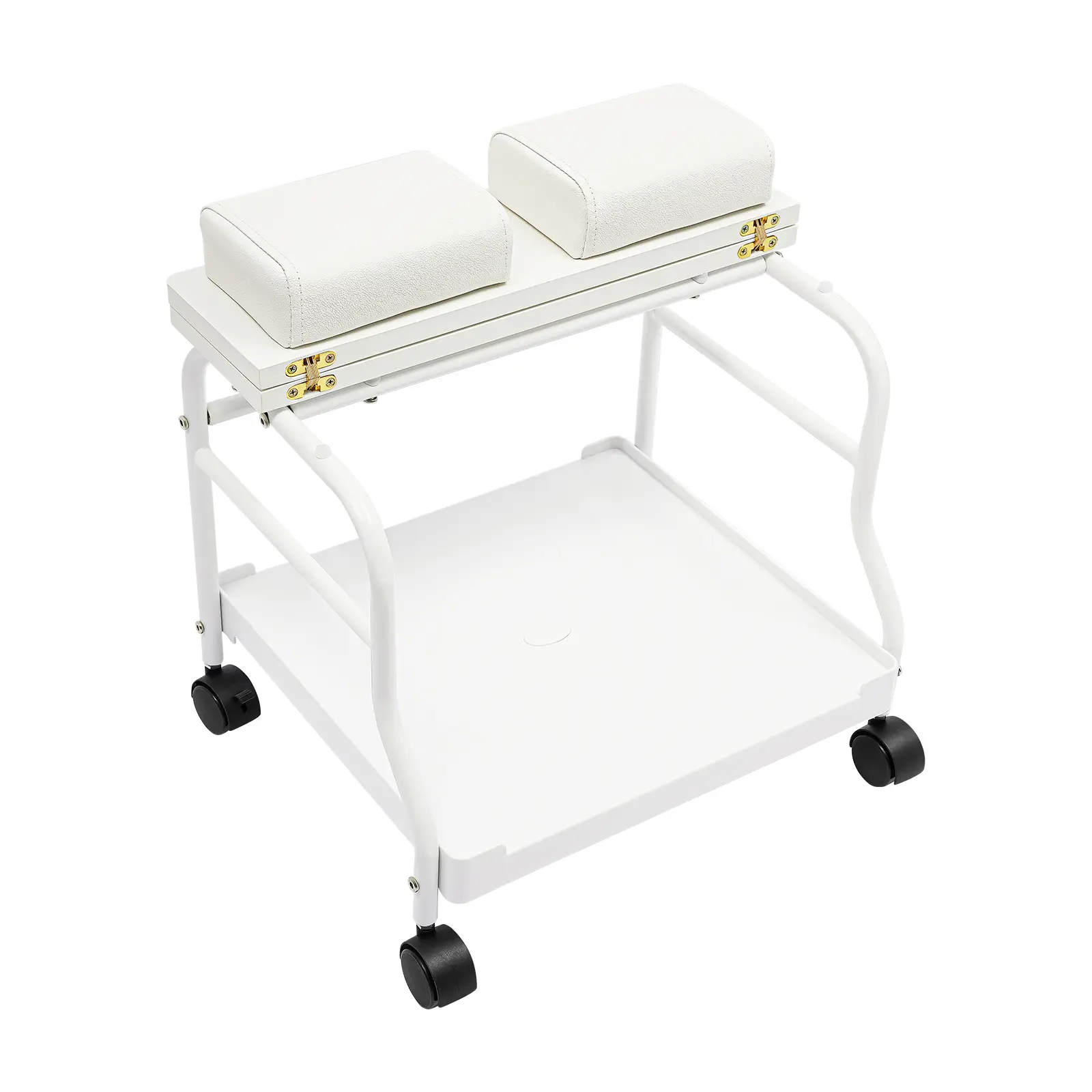 Mobile Footrest Cart - Rolling Pedicure Station with Foldable Wood Top, Portable Spa Massage Trolley Nail Art Caddy for Home, Salon Use