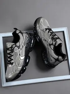 High-Quality Sneakers For Men's Casual Shoes, Comfortable Sporty Design, Outdoor Leisure Footwear, All-Season Textile Upper Material, Sportive Patchwork Sneakers, Lace Up Sneaker