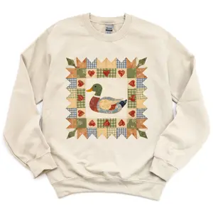 Patchwork Duck Crewneck Sweatshirt | Womenswear Cottagecore Farmhouse Vintage Pullover