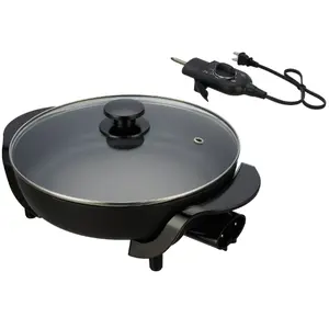 Mainstays 12" Round Ceramic Skillet, Black,Nonstick, 1200W, Removable Temp Control, Dishwasher Safe