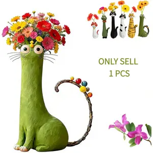 Handcrafted Cat Vase, Quirky Cat Vase,Handmade quirky cat-shaped vase,Cat Flower Vase, Plastic Flower Vase, Whimsical Kitty Planter for Small Flowers, Boho Desk Shelf Decor, Unique Gift for Cat Lovers