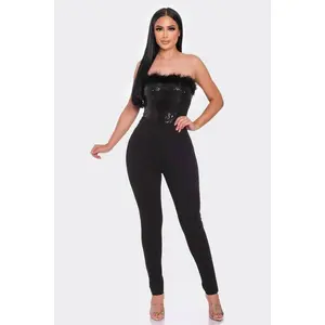Feather Top Jumpsuit Black