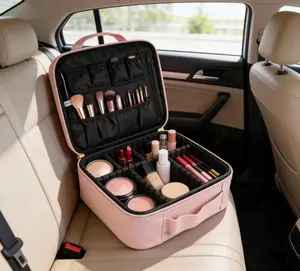 【Upgraded Travel Makeup Bag】Portable Organizer Makeup Train Case Makeup Bag Cosmetic Case with Adjustable Dividers for Cosmetics Makeup Brushes Women