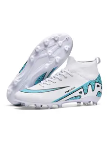 Men Women High Top Football Shoes, Anti-Slip Durable Outdoor Lawn Soccer Shoes, Super Grip Support, Fashionable Upper Material PU, Football Boots, Soccer Cleats