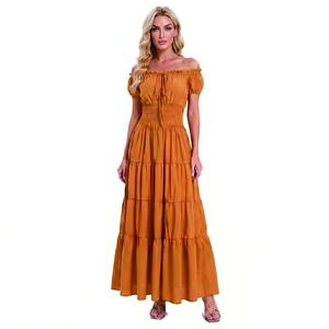 Scarlet Darkness Renaissance Dress Women Summer Corset Dress Flowy Sleeveless Milkmaid Vacation Sundress6531-D2