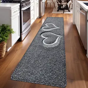 1PC，Gray - White Double - Heart Sand - Surface PatternPatterned strip rugs, used for everyday or festive decorations, entryway mats, RV mats, bathroom non-slip mats, bedroom bedside mats, and kitchen mats.