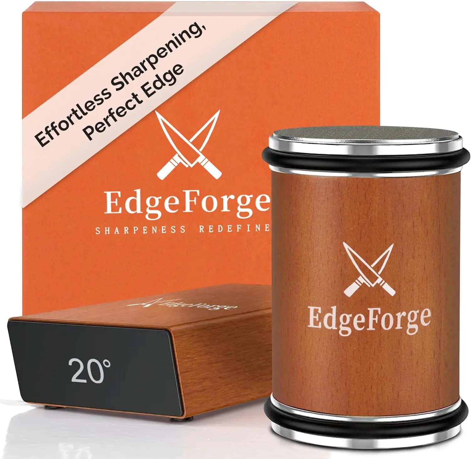 EDGEFORGE Rolling Knife Sharpener Kit - Solid Beech Wooden Magnetic Tool with 15-20 Degree Blade Angles, Ergonomic Design for Precision Sharpening of Kitchen, Pocket Stainless Steel Knives, Ideal Foodies' Chef Gift