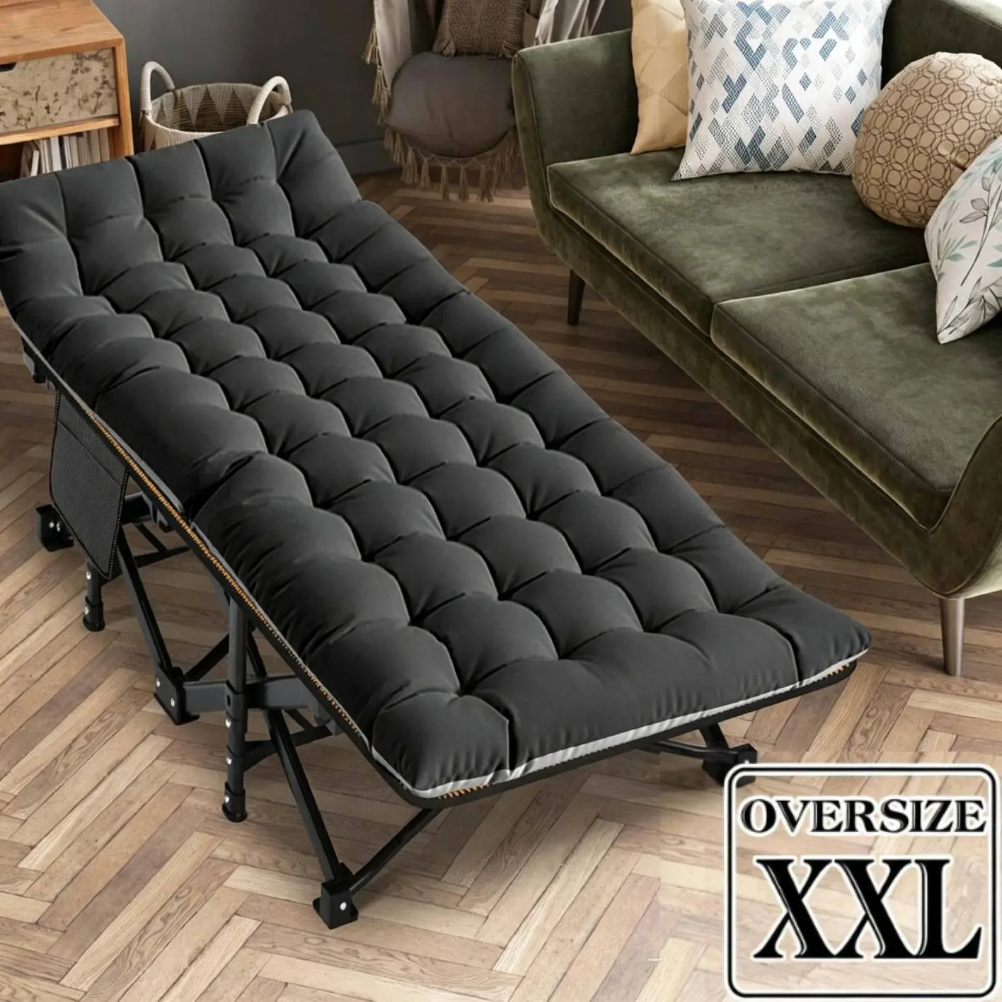 DoCred Oversized XXL Folding Cot for Adults with Pad, Sturdy Steel Bed frame & Carry Bag, Portable 900LBS Heavy Duty Sleeping Camping Cot, Folding Bed for Outdoor Travel, Beach, Hiking, Guests, Quick Office Naps, campingessentials, and Easy to Carry