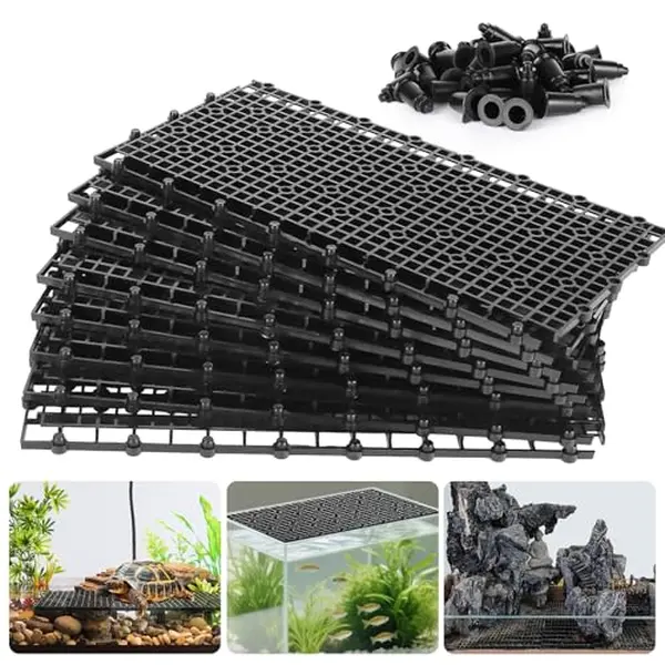 12pcs Aquarium Fish Tank Divider Filter Bottom with Bracket, Plastic Egg Crate Grid (11.6X5.7inch) for Fish Tank Separation, Bottom Filtration & DIY Aquascaping (Black, 72 Brackets)