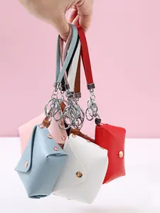Korean Style Creative Keychain Bag, PU Leather Wrist Strap Coin Purse, Mini Storage Pouch, Boho Fashion Accessory for All Seasons