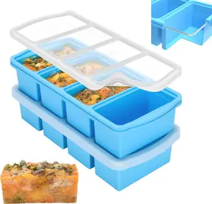 Silicone Freezer Trays with Lid 1-cup Soup Freezer Container large Ice Cube Molds with Reinforced Steel Ring Top