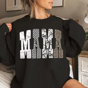 Volleyball Mama Sweatshirt, Sport Mama Letter Football T-shirt, Leopard Checkered Volleyball Digital Design Tee, 100% Cotton Classic, Gift For Mom