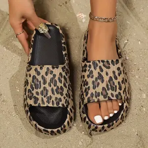 EVA Women's Leopard Print Slippers, Thick-Soled Non-Slip Bathroom Slippers, Beach Party Slippers