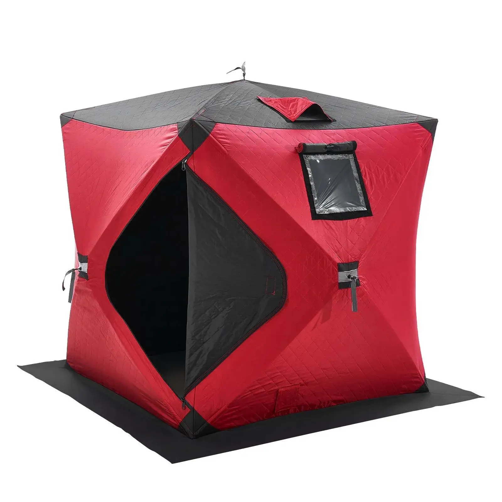 VEVOR 1-2 Person Pop-Up Ice Fishing Tent, Insulated 600D Oxford Fabric Shelter, Wind Resistant and Lightweight with Smoke Chimney for Outdoor Sports, Zipper, Portable, Collapseable, Foldable, 60X60x65inch, Efficient Smoke Chimney, Ice Anchors, Heat Insula