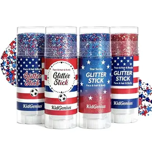 Red White and Blue Face Body Glitter Stick, 4th of July Patriotic Accessories Hair Glitter, Shimmery & Long Lasting Face and Body Paint for Festival Makeup Concert Party, Holographic Long Lasting Chunky Sequins woman kid