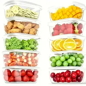 10-Piece Set of Reusable Food Storage Containers with Leak-Proof Lids - Plastic Lunch Boxes Suitable for Kitchen, Office, and Picnics - Dishwasher and Microwave Safe Organizers