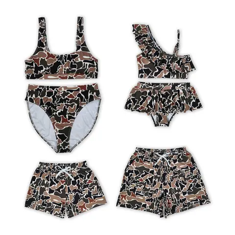 Family Matching Camouflage Flash Squad Lightweight Quick-Dry Swimming Suits - Breathable Dad, 2T, 3T, 3-6M Adults' & Boys' Swimwear Set (Men's Trunks, Women's 1-Piece) for Beach, Pool