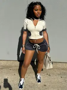 Women's Sporty Casual Set, Sportswear Set, Workout Sets, Summer New Slim Fit Patchwork Top & Short Pants, Fashionable and Comfortable, Perfect for Daily Wear, Athleisure Summer Clothes, Athleisure Outfit