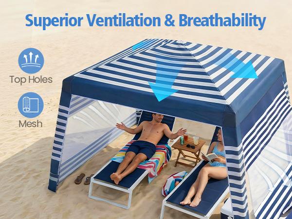 Beach Cabana, 8 * 8FT Beach Tent UPF50+ Protection, Easy Setup Beach Canopy Wind Resistant ,Compact Beach Shade Foldable Beach Tent Sun Shelter, Blue White,For Vacations,Summer Outdoor Beach Camping, Family&Friends Beach Cabana, 8 * 8FT Beach Tent UPF50+ Protection, Easy Setup Beach Canopy Wind Resistant ,Compact Beach Shade Foldable Beach Tent Sun Shelter, Blue White,For Vacations,Summer Outdoor Beach Camping, Family&Friends