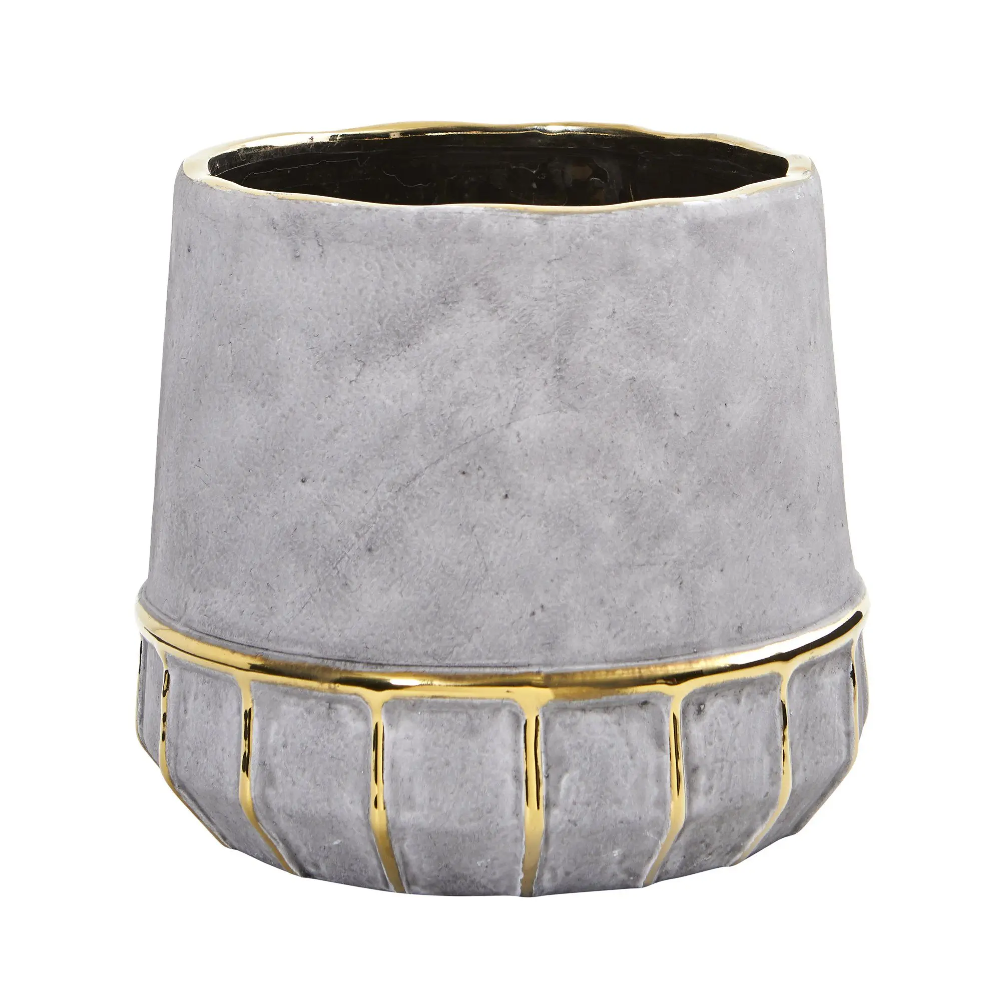 8.5" Dia. Modern Stoneware Plant Pot - Regal Hollywood Glam Decorative Garden Planter with Gold Accents for Home Improvement, Indoor Outdoor Plant Decor, Modern Plant Pot, No Drainage Holes