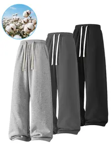 Men's Solid Thermal Lined Drawstring Waist Pants, Casual Comfy Loose Fitting Trousers for Fall & Winter, Men's Bottoms for Daily Wear, Relaxed Fit