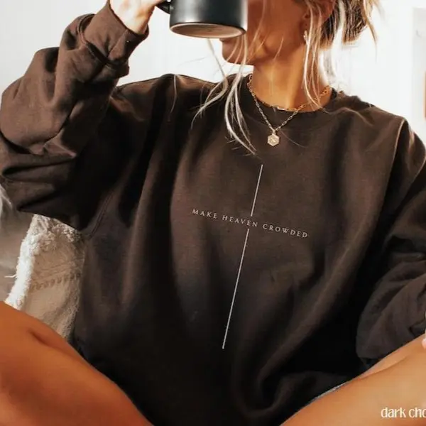 Make Heaven Crowded Christian Sweatshirt, Minimalist Cross Crewneck Sweater, Trendy Mens Womens Faith Apparel, Baptism Gift