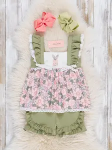 Bunny Embroidered Floral Ruffle Outfit
