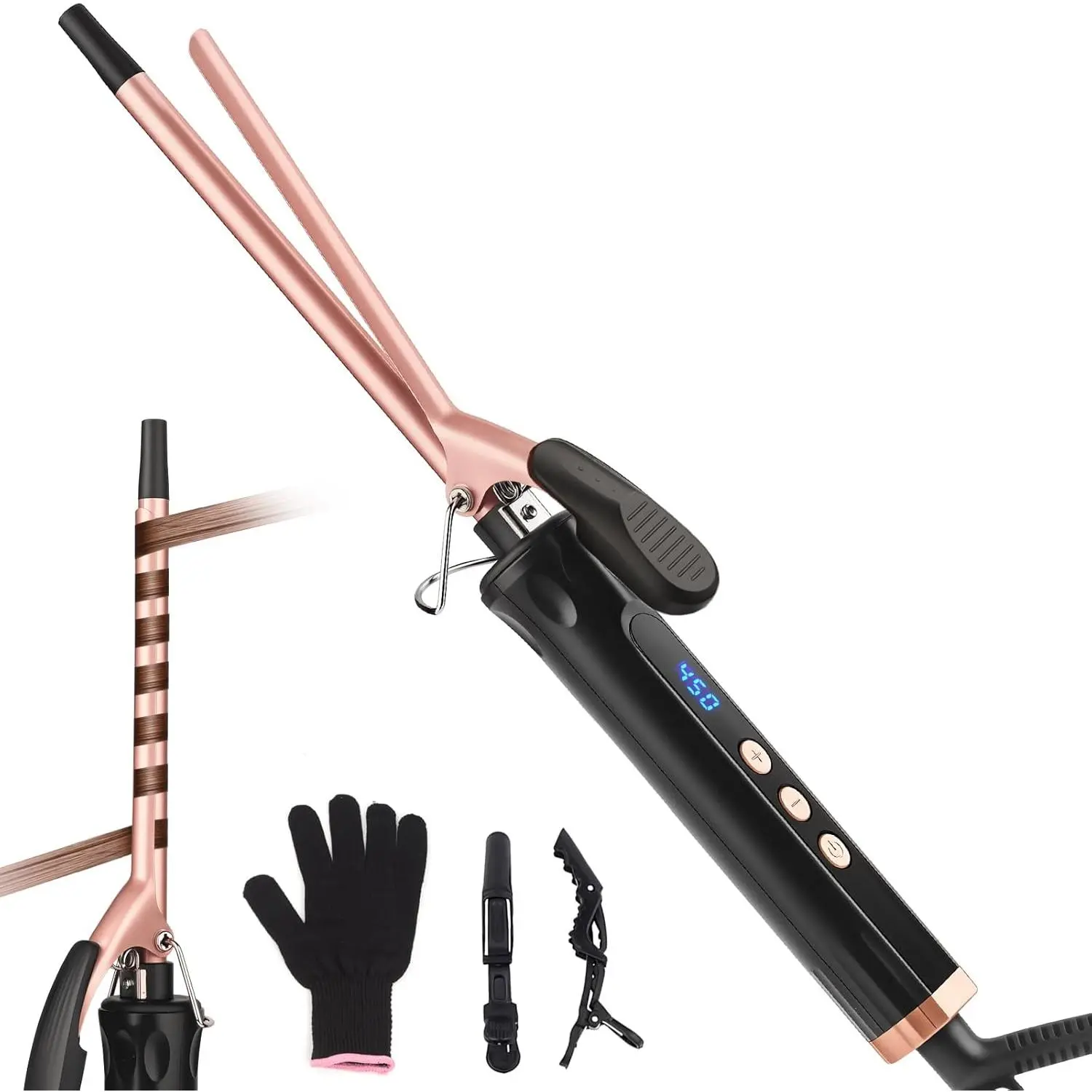 Ceramic Hair Wand, 3/8 Inch (9mm) Small Barrel for Tight Curly Hair and Short Styles - Professional Styling Tool for Women with Adjustable Temperature, Dual Voltage, Includes Heat-Resistant Glove, Short Hair