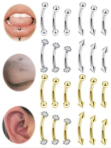 12Pcs Body Piercings Set Rook Daith Piercing Jewelry 16G Stainless Steel Curved Barbell Eyebrow Rings Vertical Labret Lip Piercing Jewelry Rook Daith Earrings for Women Men 6MM 8MM 10MM Hypoallergenic Halloween Gift
