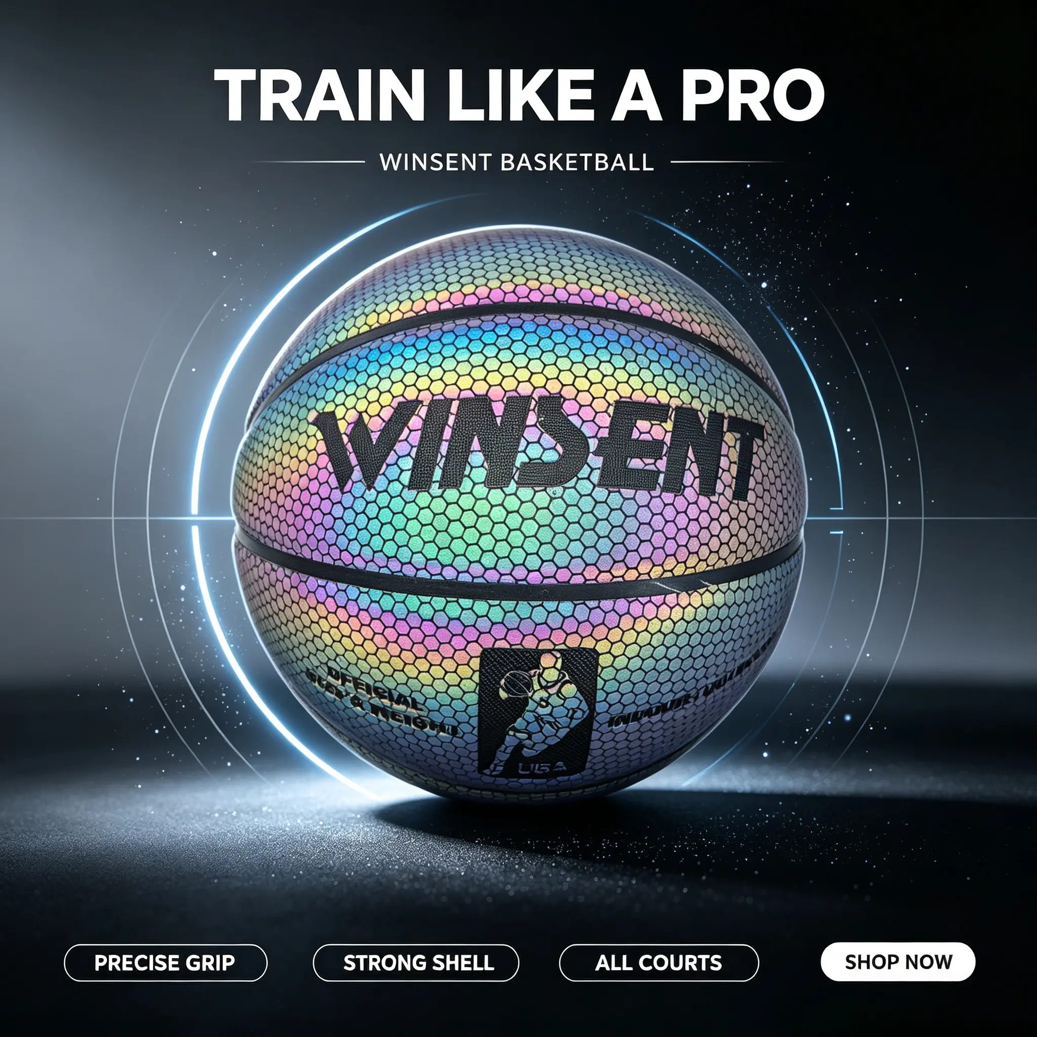 Holographic Reflective Light-Up Basketball, Ideal for Night Court Sports & Outdoor Fitness Activities
