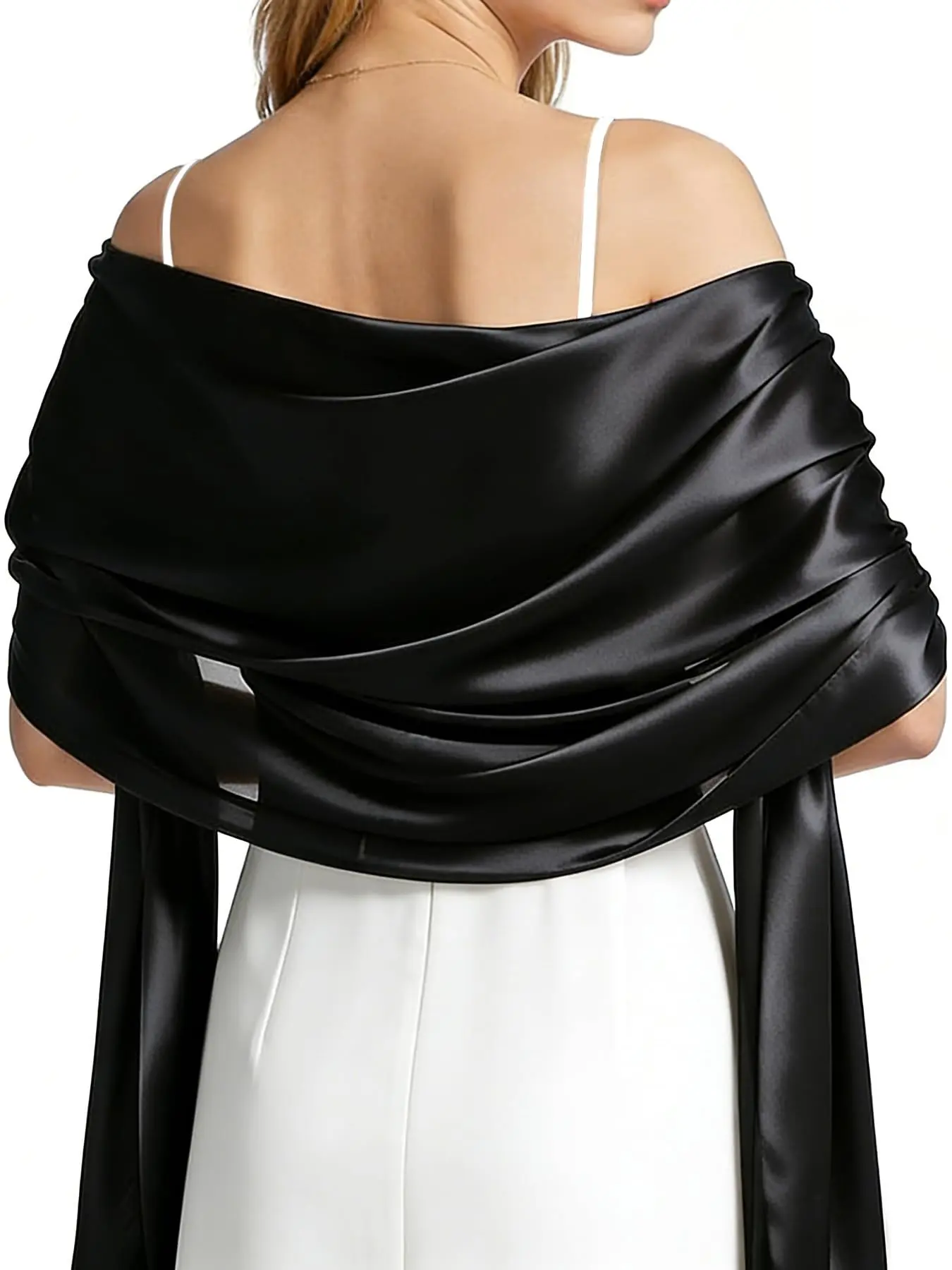 Women Satin Boho Style Fashion Shawl Wrap for Evening Dresses - Silky Long Scarf for Wedding Dress Cover Up Formal Trendy Solid Shawl
