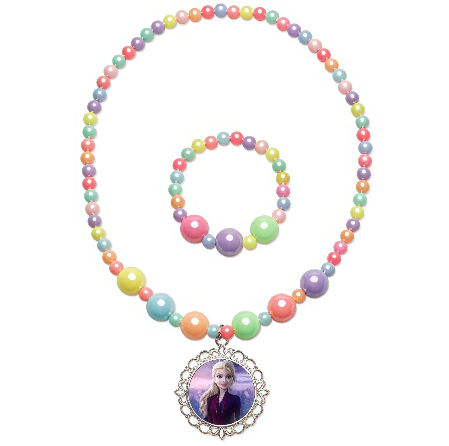 Disney Frozen Beaded Necklace & Bracelet Set - Iconic Characters & Settings Inspired Jewelry for Fans
