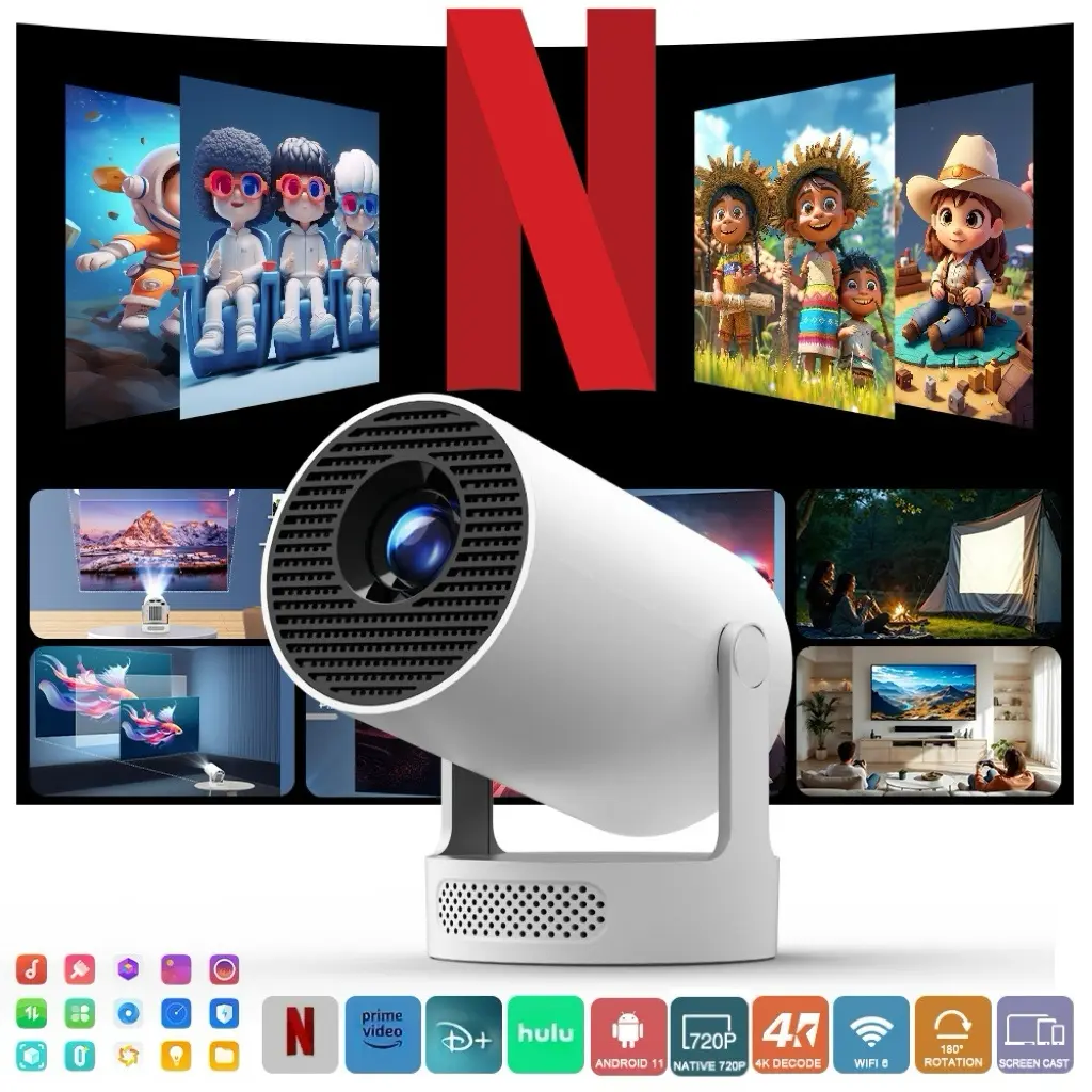 HY300Pro+ Portable Projector 290ANSI 8K/4K/1080P Decode Allwinner H726 2.5&5.8G Dual WiFi6 Smart Android 14 BT5.4 Native 1280*720P Built-in Speaker Auto Keystone Correction Home Cinema Movie #SummerWins #DealsForYouDays