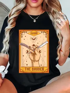 100% Cotton Funny Barber Hairstylist Barber Shop The Barber Tarot Card T-Shirt