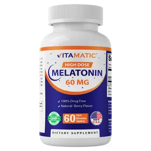 Vitamatic Melatonin 60mg Fast Dissolve Tablets - 60 Vegan Natural Berry Flavor Tablets - Non-Habit Forming - Non-GMO, Gluten Free (1 Bottle) Supplement Healthcare