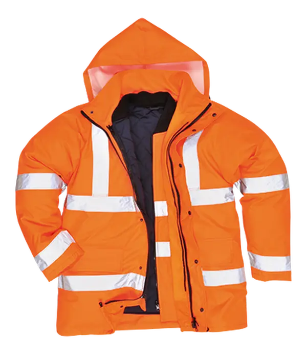 Portwest US468 Large Hi-Visibility 4-in-1 Traffic Jacket, Orange - Regular