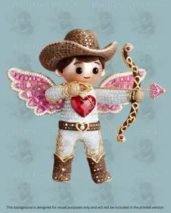Valentine's Day Rhinestone Cowboy Cupid Gold Arch DTF Transfer - Unisex Customizable Stretchable DIY Specialty Supply, Supports 280°F Medium-Firm Pressure, 320°F Firm Pressure & Hot Peel