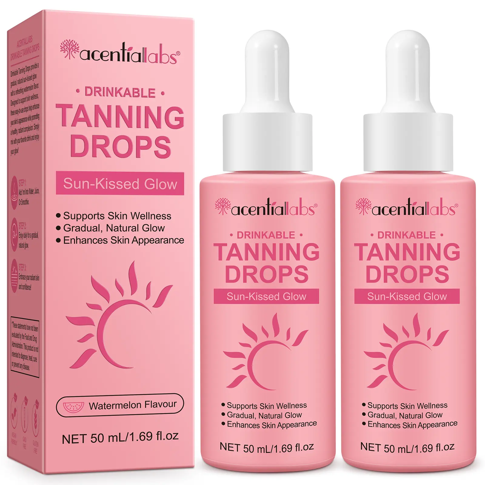 Acentiallabs Drinkable Tanning Drops for Face and Body - Sunless Bronze Tanning Beauty Products, Nourishing Body Care, Promotes Healthy Skin, Suitable for All Skin Types, Natural Glow, Face & Body
