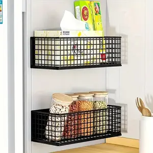 Large Magnetic Iron Large Storage Basket for Refrigerators, Microwaves & Washing Machines - Versatile Kitchen Organizer with Hollow Design, Pantry Organizer