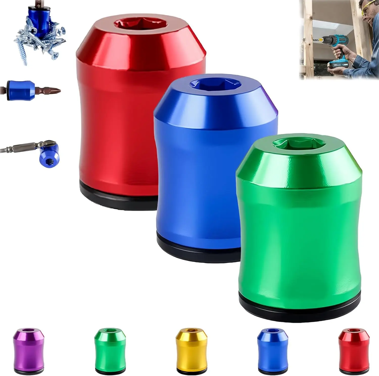 Strong Magnetic Screw Ring: 1/4 Inch/ 6.35 mm Universal Magnetic Screw Holder - Removable Magnetic Screwdriver Drill Bit Holder for Hex Screwdriver and Power Bits
