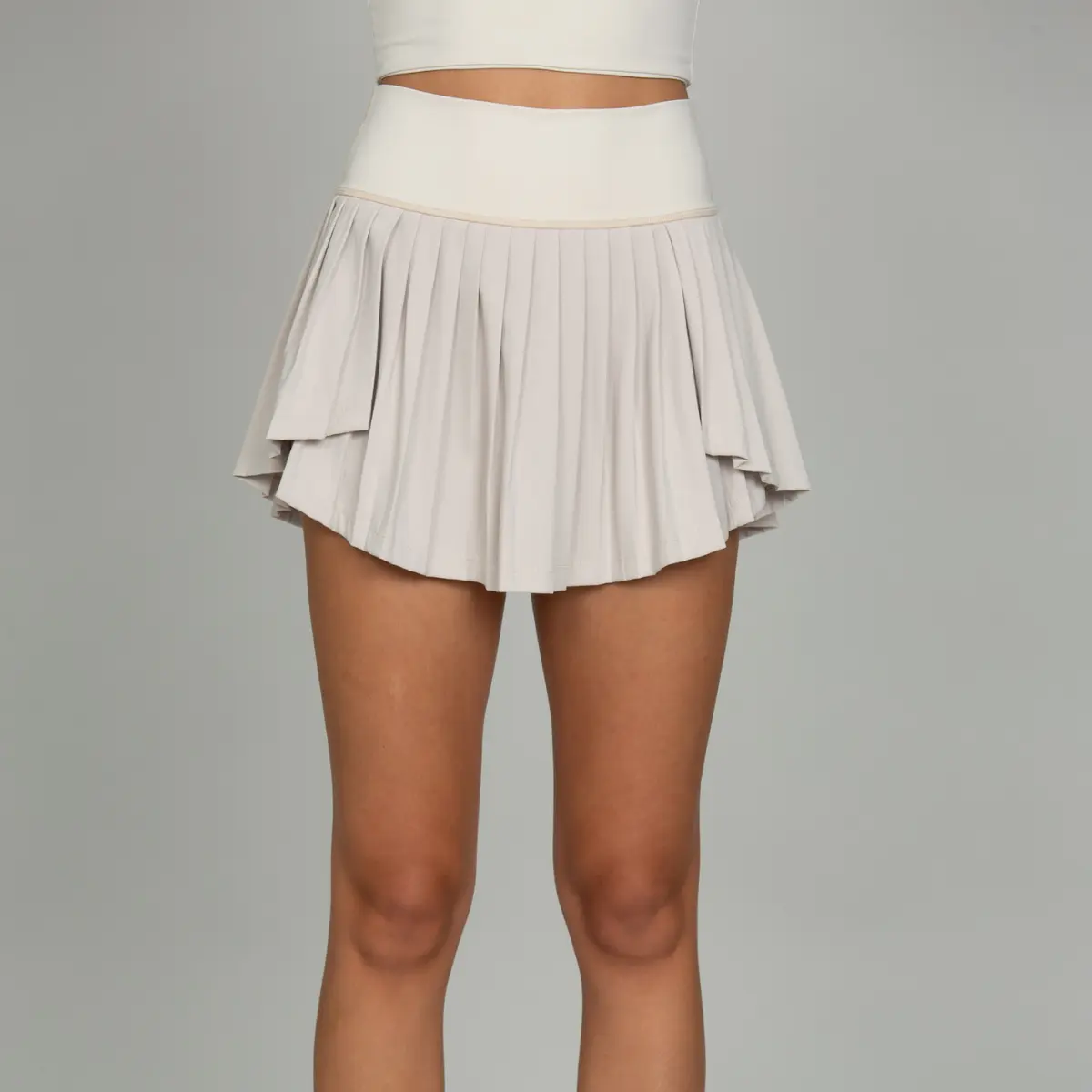 Bone 2-Toned Tiered Pleated Tennis Skirt Athletic Skirts Fashion Sports Skirt